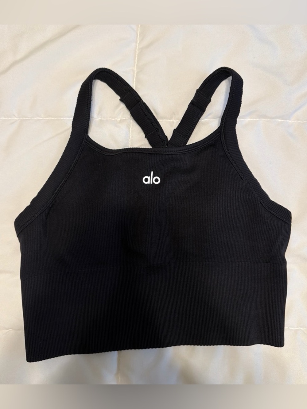 ALO Yoga Woman Black Ribbed Cropped One-Piece Tank